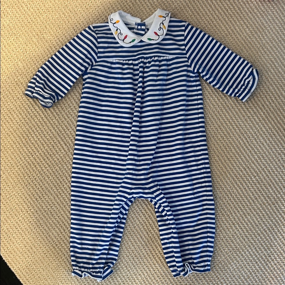 Florence Eiseman Navy and White Holiday Striped Footie